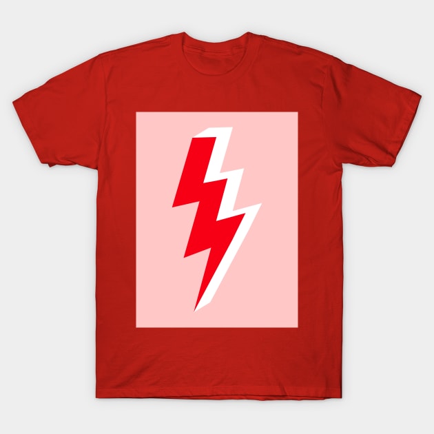 Red and White Triple Lightning Bolt on Pink T-Shirt by OneThreeSix